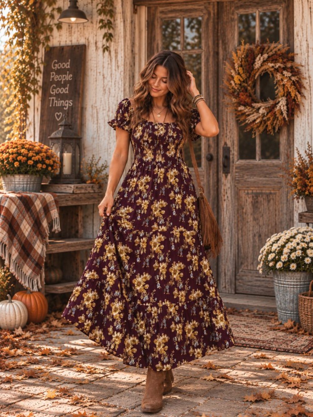 Natural Life Burgundy Floral Dress